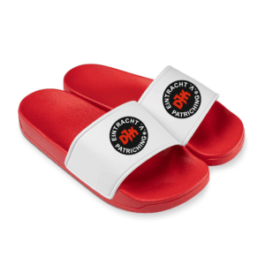 Badeschuhe rot/weiß mit Wappen